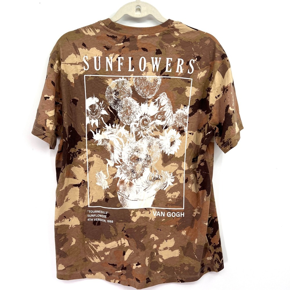 NEW mighty fine Van Gogh Sunflowers camouflage boho artsy T-shirt graphic XS